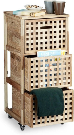 Relaxdays Rollcontainer Walnuss Natur mit Rollen, H x B x T: 91,5 x 40,4 x 40,4 cm