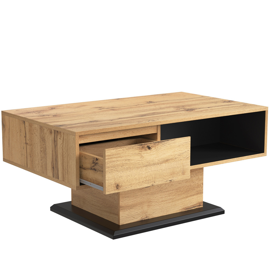 Aosom Couchtisch in Eiche Anthrazit mit Holzmaserung, griffloser Schublade und offenem Bodenfach, B/T/H: 100 x 60 x 47 cm - Bild 2