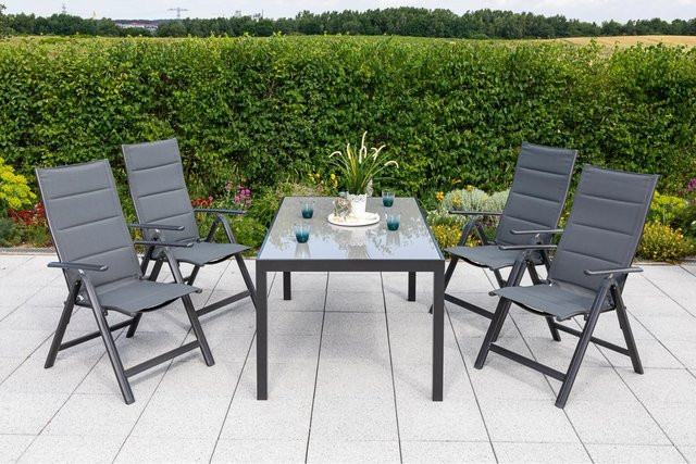 Merxx Taviano Gartenmöbel Set 5-tlg. mit Tisch und Klappsesseln in Anthrazit, Tisch B: 150 cm, T: 90 cm, H: 72 cm - Bild 1