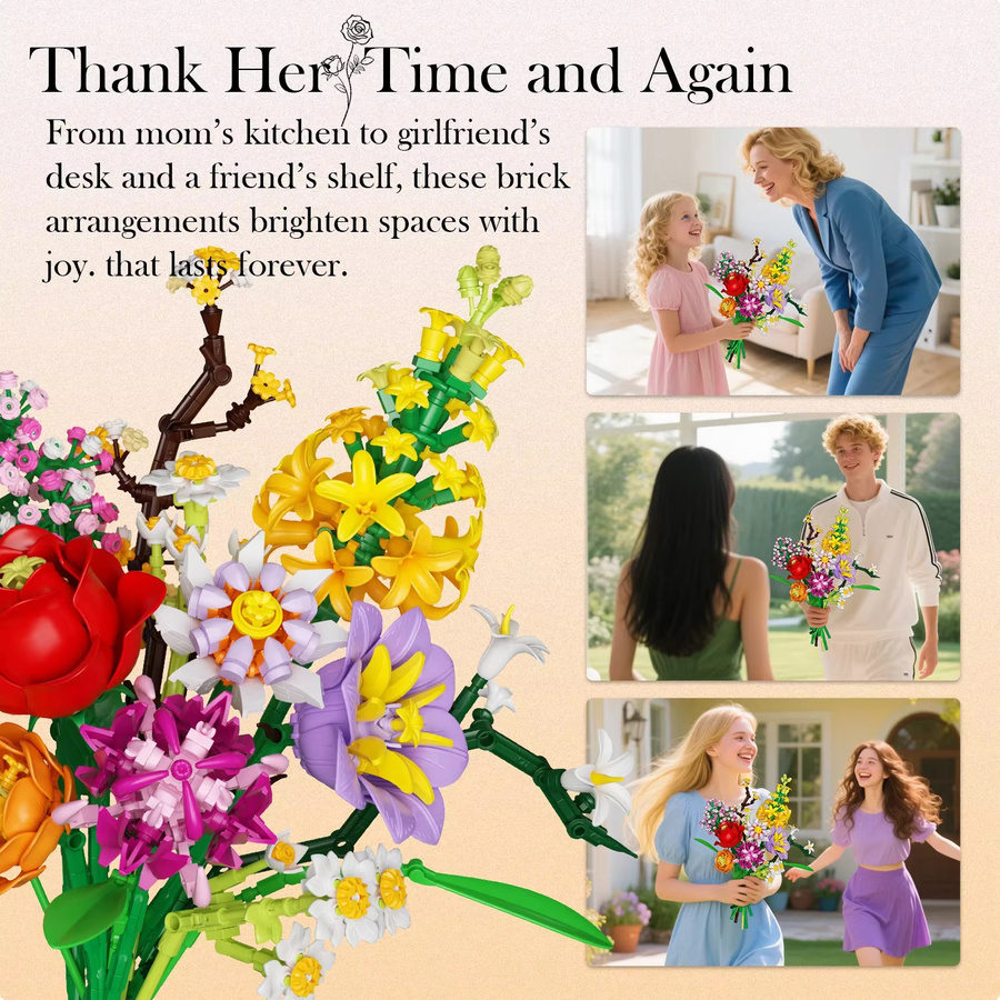 AMAZINGBLOKS Bouquet Rose Daisy Lily Blume Vase, Bausteine, 1458 Teile, ab 14 Jahren - Bild 4
