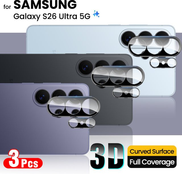 3er-Set 3D gebogener Rückkamera-Objektivschutz aus gehärtetem Glas für Samsung Galaxy S26 Ultra, S26 Plus und S26 5G, transparent - Bild 1