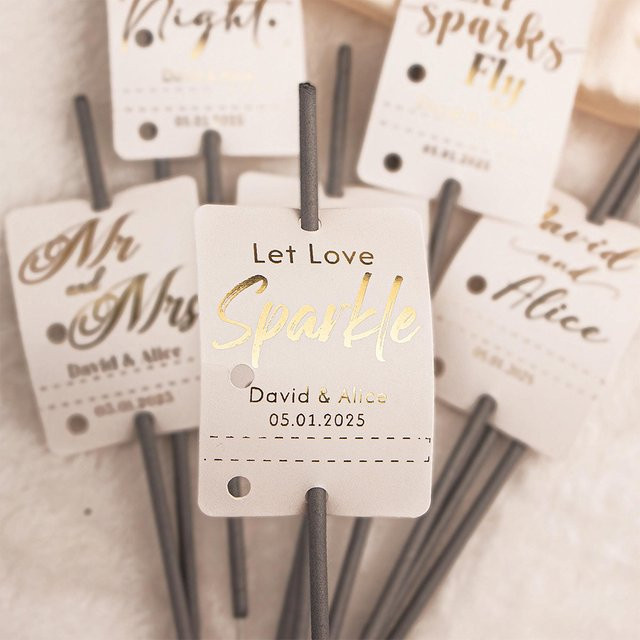 50 Stück Personalisierte Hochzeits-Wunderkerzen-Tags Let Love Sparkle in Weiß und Silber aus Papier für DIY-Dekorationen bei Hochzeiten, Geburtstagen oder Jubiläen - Bild 1