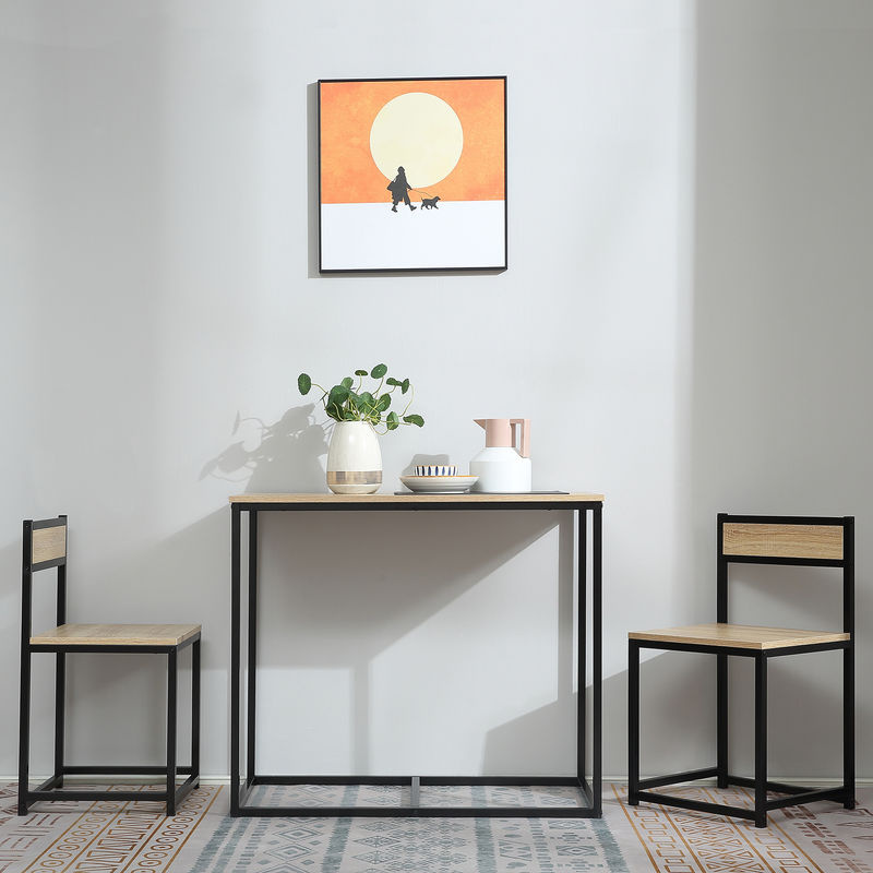 HOMCOM Essgruppe aus Holz und Metall in Eiche, 3er-Set bestehend aus einem rechteckigen Esstisch und 2 Stühlen für Küche und Wohnzimmer - Bild 2