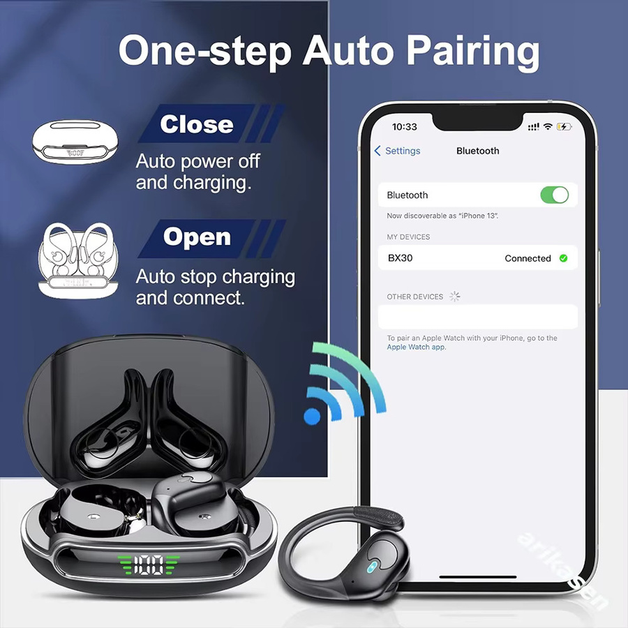 Arikasen Bluetooth 5.3 Kopfhörer in Schwarz mit True Wireless Technologie, Bass-Stereo-Sound, LED-Power-Anzeige, 60 Stunden Wiedergabezeit und Mikrofon mit ENC - Bild 4