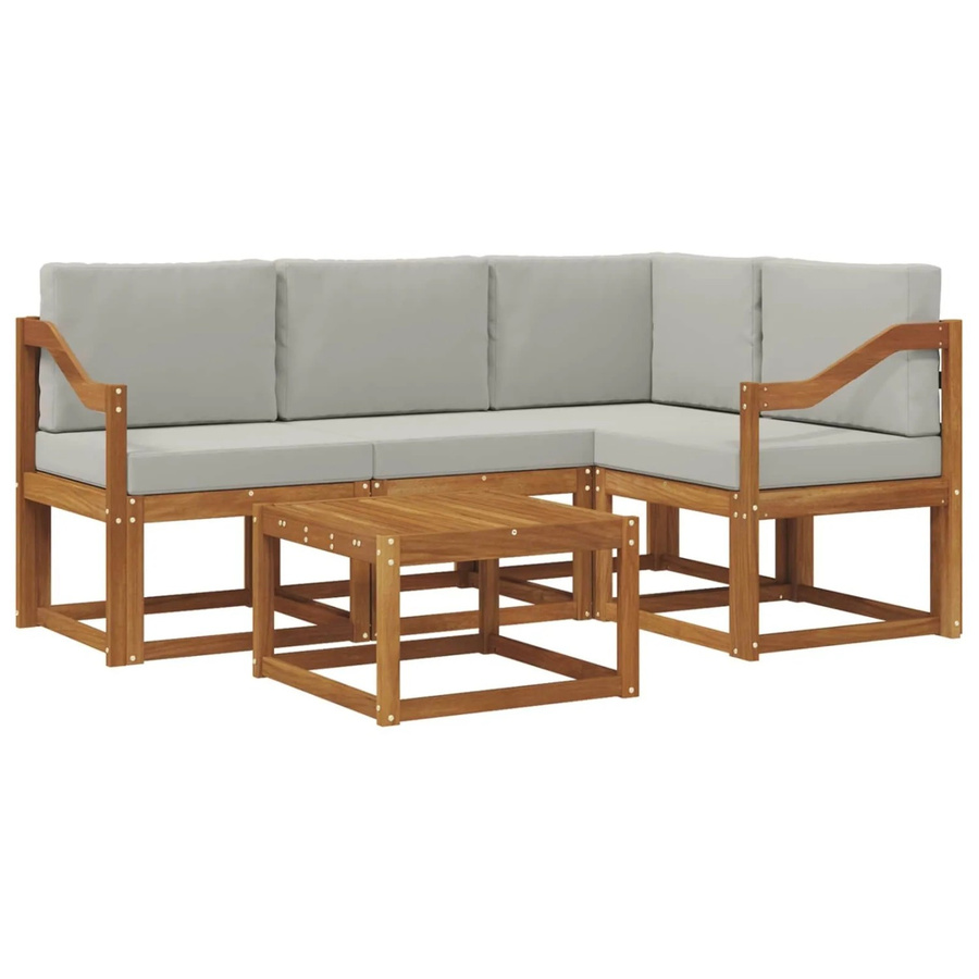 vidaXL Outdoor-Sofagarnitur L-Form aus Akazienholz mit 5 Kissen in Beige und Grau - Bild 2