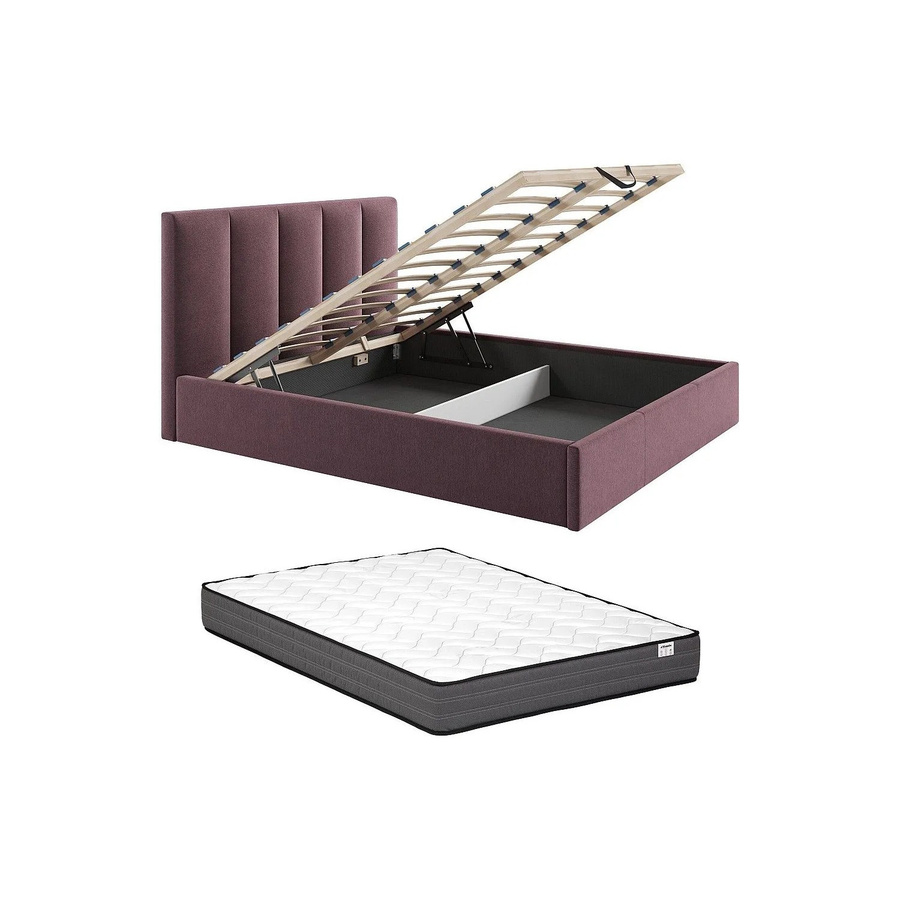 Vente-unique Bett Kilaclo mit Bettkasten in Bordeaux, Breite: 180 cm, Tiefe: 200 cm, Höhe: 213 cm - Bild 2