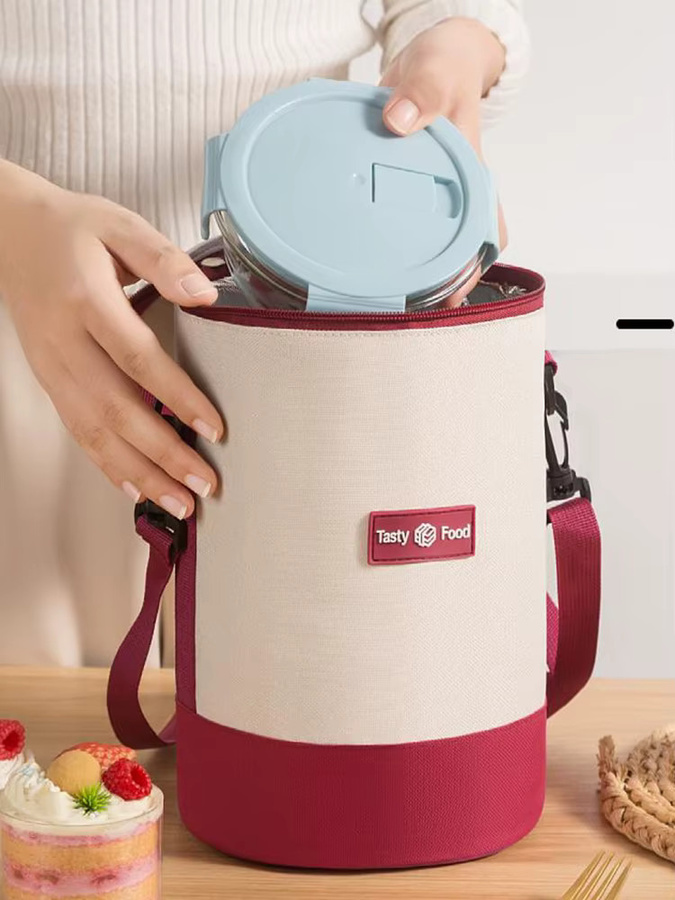 Tragbare zylindrische Lunchbox mit Isolierung in Rot - Bild 4