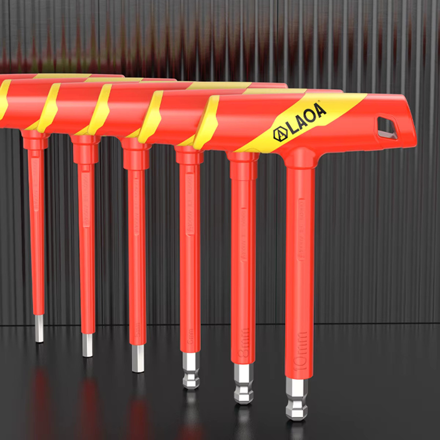 LAOA Isolierter T-Griff-Sechskantschlüsselsatz aus S2-Stahl mit Flach- und Kugelkopf für Elektriker, Rot, 2,5-10mm - Bild 4