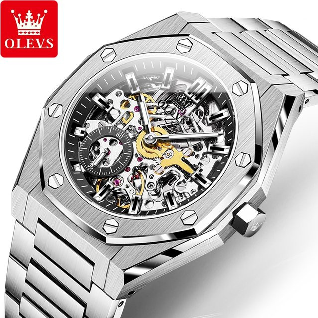 OLEVS Armbanduhr, Automatik, Edelstahl, Silber, Gold, Herren - Bild 1