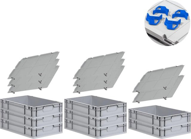 PROREGAL Spar Set 8x Eurobox Nextgen Economy mit Auflagedeckel und 4x Schiebeschnappverschlüssen, Blau, H x B x T: 12 x 40 x 60 cm, 23 Liter - Bild 1
