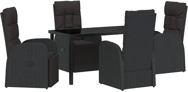 vidaXL Garten Essgruppe 5-teilig aus Poly-Rattan und Stahl in Schwarz mit Glastisch - Bild 1