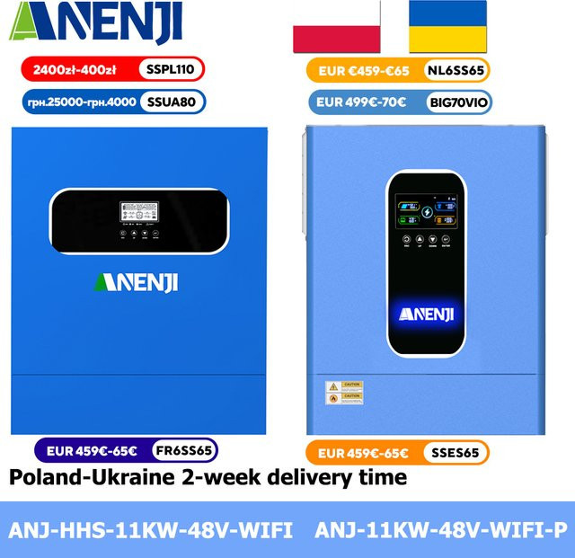 ANENJI Hybrid-Solarwechselrichter 11kW 48V mit MPPT 160A 500VDC, Reiner Sinuswellen-Solarregler mit WLAN, Blau - Bild 1