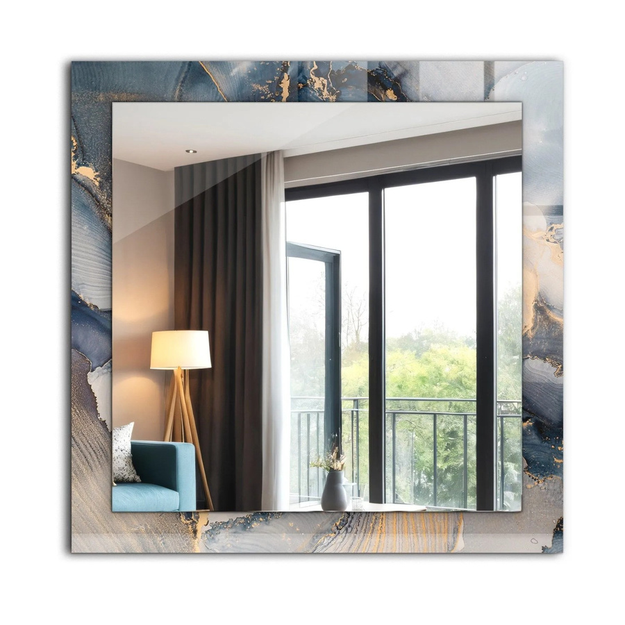 Tulup Dekorativer Wandspiegel mit abstraktem blauem Kunstmotiv, Rechteckig, B/H: 60 x 60 cm - Bild 2