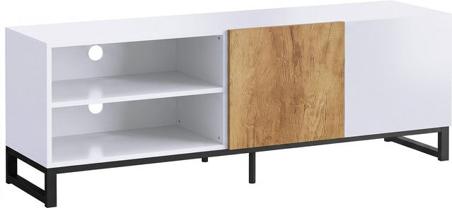 HOMCOM TV-Schrank für Fernseher bis 55 Zoll, modernes TV-Lowboard mit verstellbaren Einlegeböden und Soft-Close-Tür, Weiß/Eiche, B: 140,0 cm, T: 35,0 cm - Bild 1