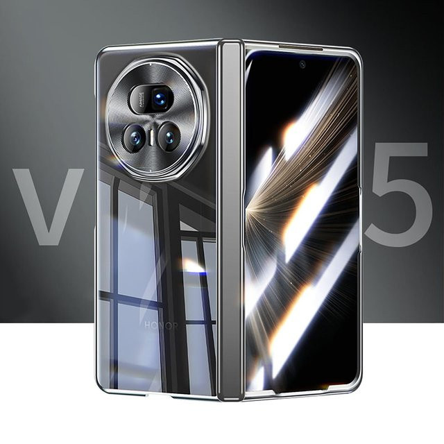 Honor Magic V5 Handyhülle mit luxuriöser Galvanisierung, transparentem Airbag-Schutz und schmutzabweisender Oberfläche in Orange Schwarz - Bild 1
