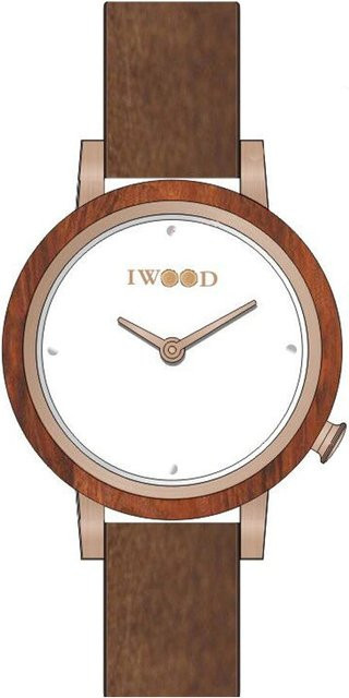Iwood Damenuhr, Quarz, Edelstahl, Leder, Weiß, Roségold, 30 mm - Bild 1