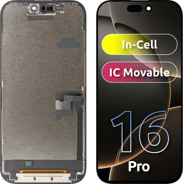 Display mit Touchscreen für Apple iPhone 16 Pro, LCD In-Cell IC Movable Version mit Rahmen, Schwarz - Bild 1