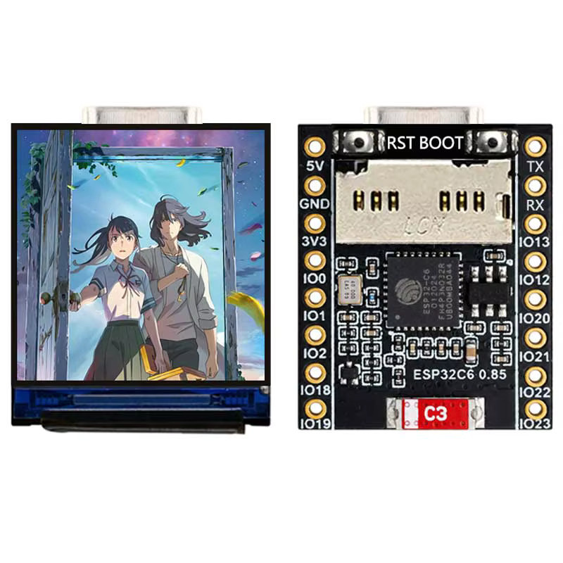 Spotpear ESP32 C6 Entwicklungsboard mit 0,85 Zoll 128x128 IPS Bildschirm, RISC-V, 2,4G WLAN, Bluetooth 5 LE, SD-Kartensteckplatz und RGB LED Modul in Schwarz - Bild 2