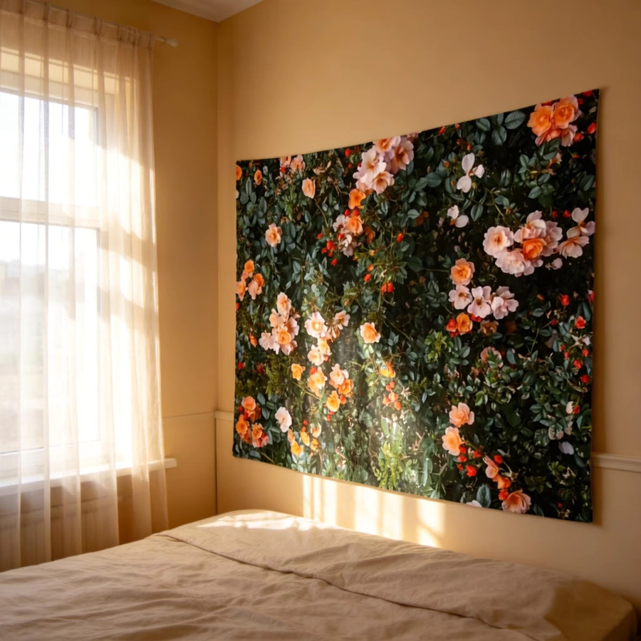 VIKAMA Panorama-Wandteppich Tulip mit Blumenmotiv und Meerblick, Wanddekoration in Multicolour - Bild 1