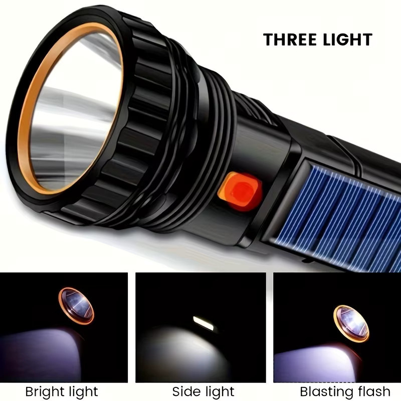 Mikenoon Multifunktions Solar LED Taschenlampe in Schwarz für Outdoor, Camping und Notfälle - Bild 5