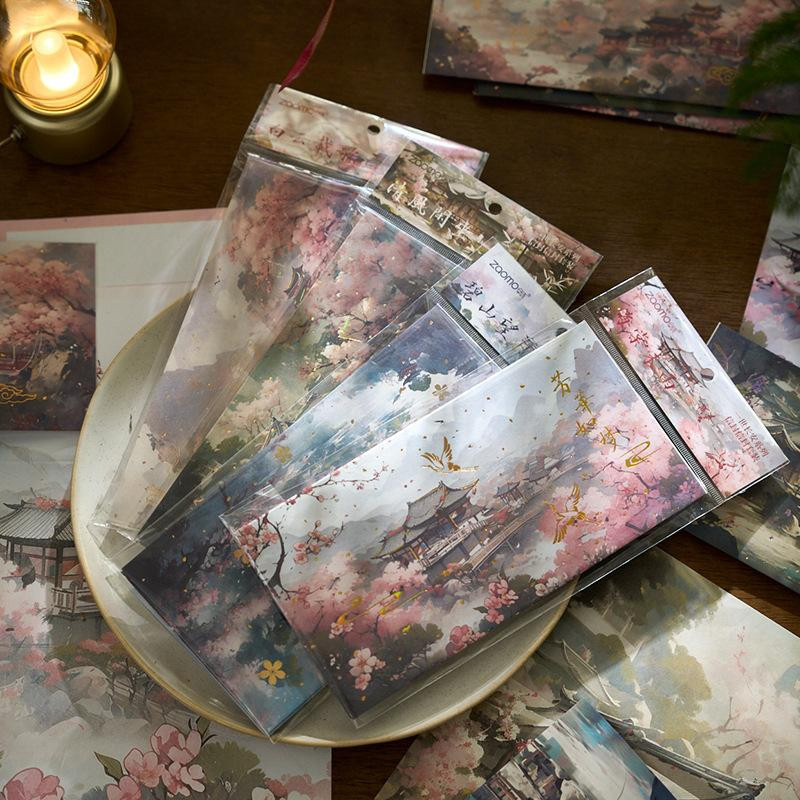 Yiran Furniture Briefpapier Set mit Blumenmuster und runden Siegelaufklebern in Rosa und Gold - Bild 5
