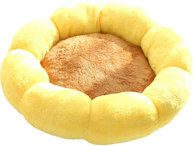 CosyHome Hundebett in Blumenform aus Mikrofaser und Plüsch, rundes Haustierbett in Gelb mit erhöhten Rändern - Bild 1