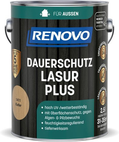 RENOVO Dauerschutzlasur PLUS Lärche 1414 in Braun, 2,5 l - Bild 1