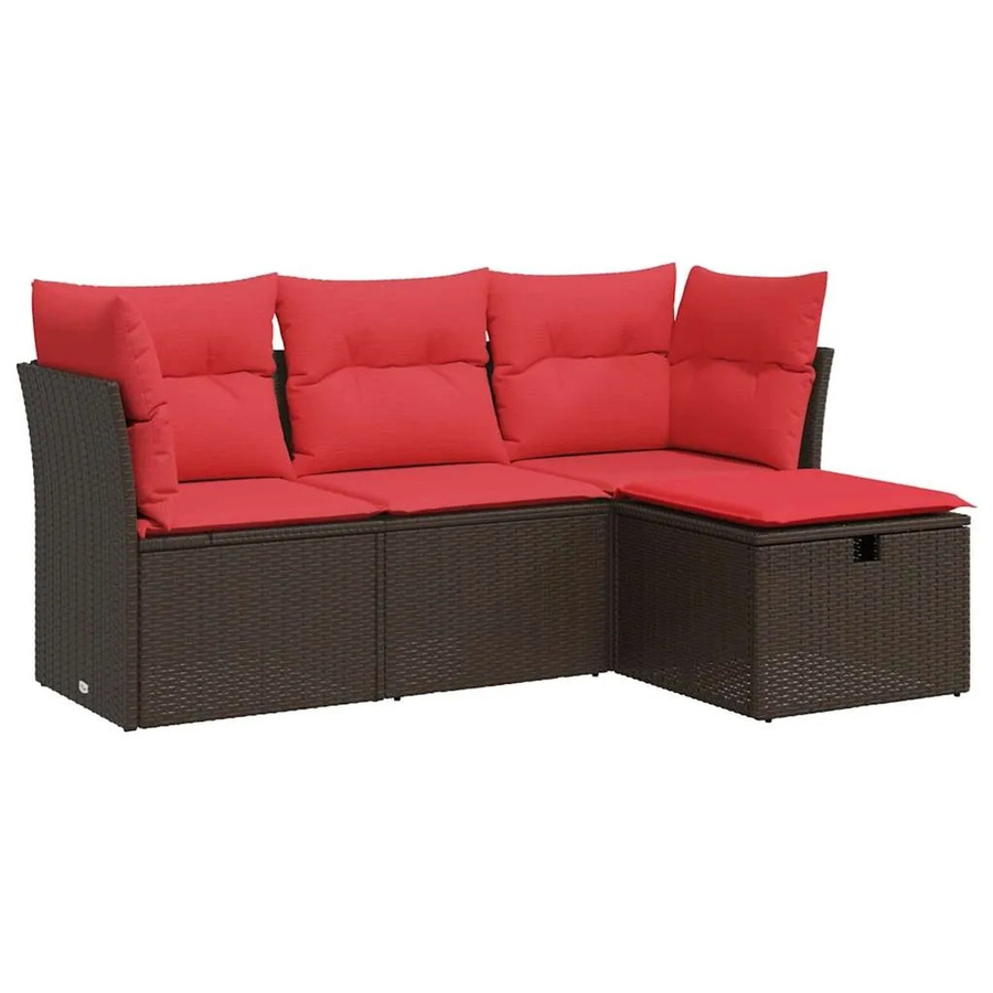 vidaXL 4-teilige Garten-Sofagarnitur in L-Form aus braunem Poly-Rattan mit Sitzkissen und Stauraum - Bild 2