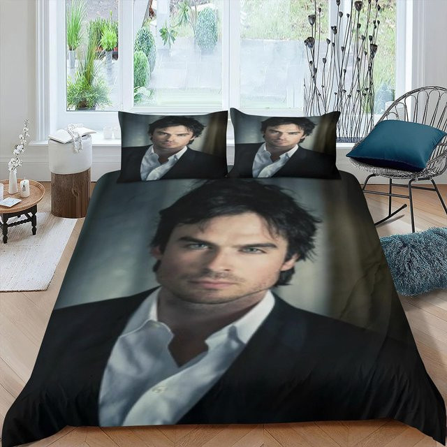 Damon Print Mode Vampire Diaries Bettwäsche Set aus Mikrofaser in Schwarz mit Bettbezug und Kissenbezug, B/H: 90 x 200 cm - Bild 1