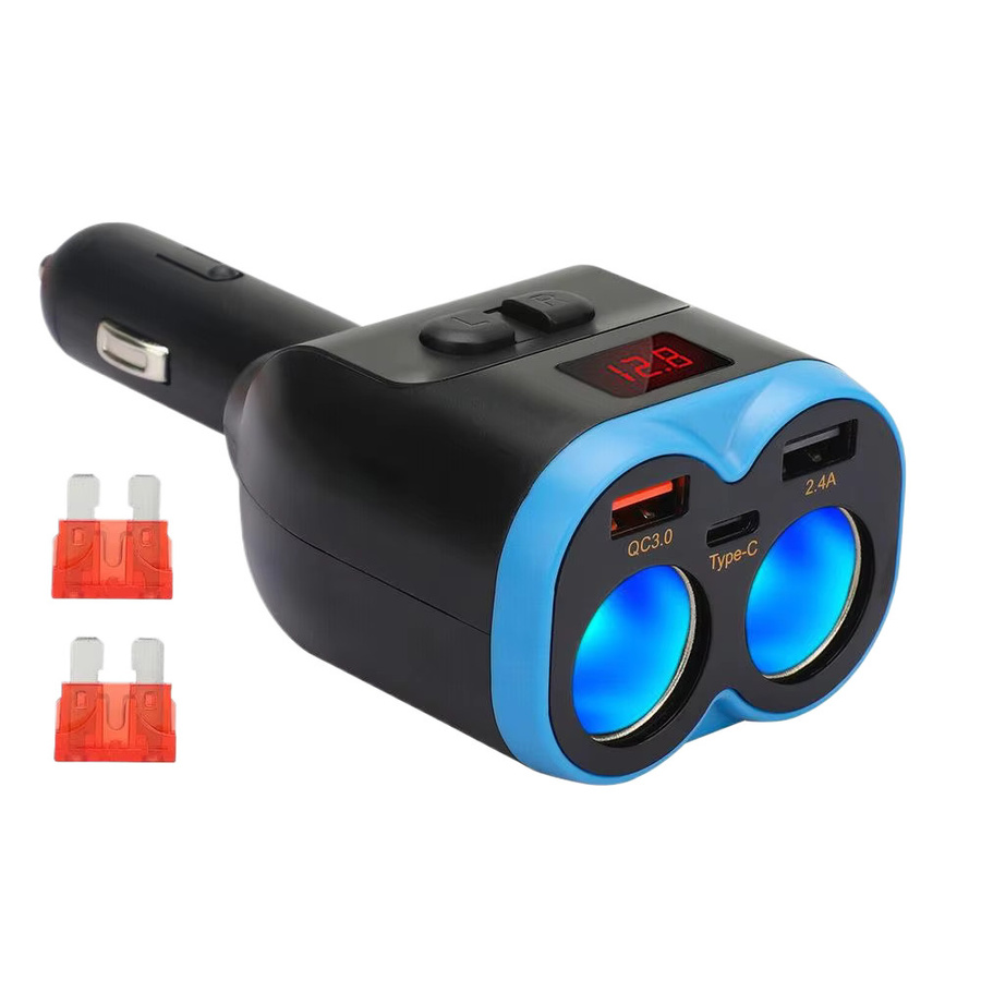 Dual USB Auto Ladegerät mit Voltmeter LCD-Display und Zigarettenanzünder Steckdose Splitter für 12V-24V in Schwarz - Bild 6