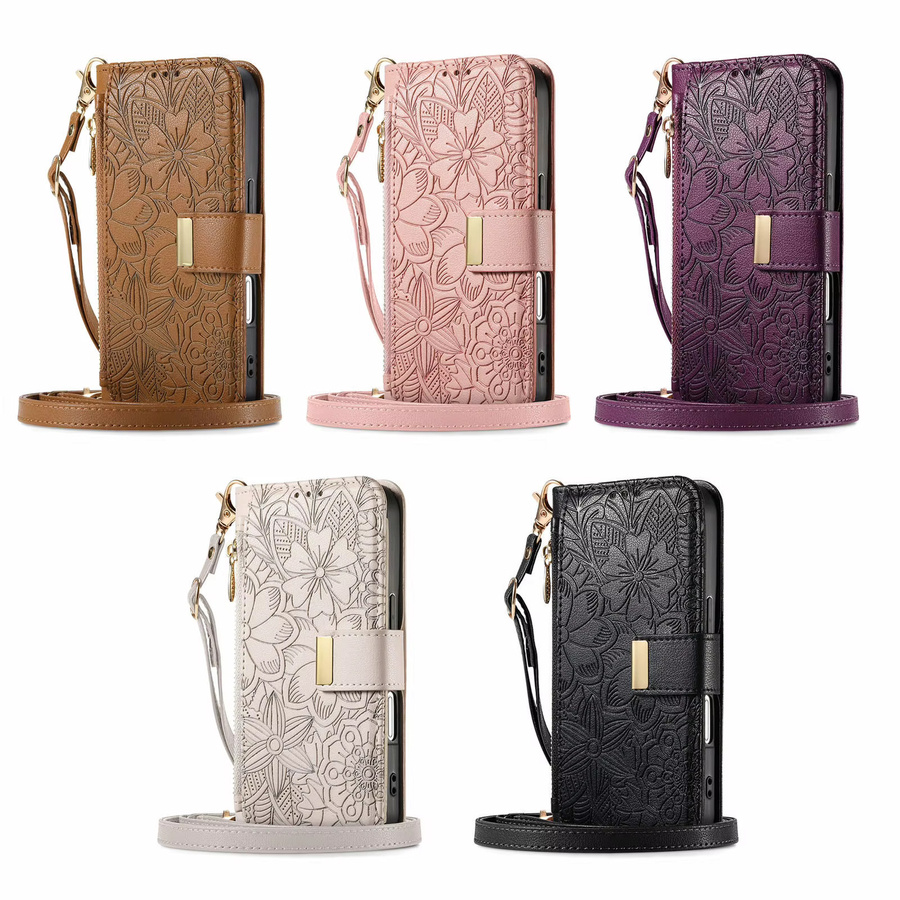 Crossbody-Handyhülle aus PU-Leder mit Reißverschluss, Kartenfach und Handschlaufe für OPPO Reno15 Pro MAX 15F 14F 13F A79 A6X in Lila - Bild 5