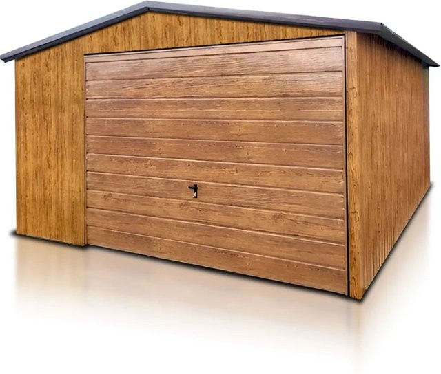 Liderstal Einzelgarage Basic aus Trapezprofilblech mit Satteldach und Schwingtor in Holzoptik Braun, B: 400 cm, T: 500 cm, H: 250 cm - Bild 1