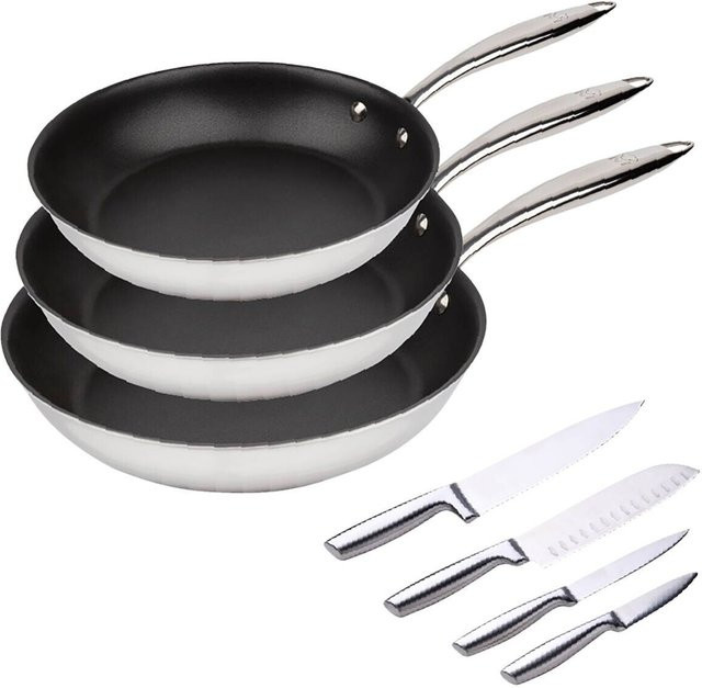 7-teiliges BERGNER BASTER Pfannenset aus Edelstahl in Schwarz und Silber - Bild 1