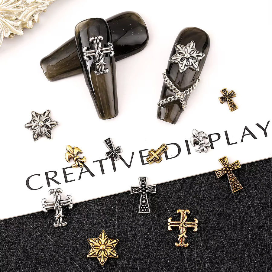 Dark Vintage Cross Nail Patch Set, Gold & Silver, 120 Stück - Bild 2