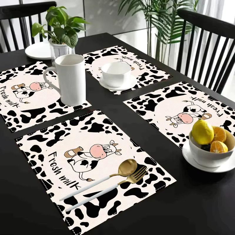 VIKAMA Tischsets mit niedlichem Kuh-Muster, wasserdicht, Farben: Weiß und Schwarz - Bild 2