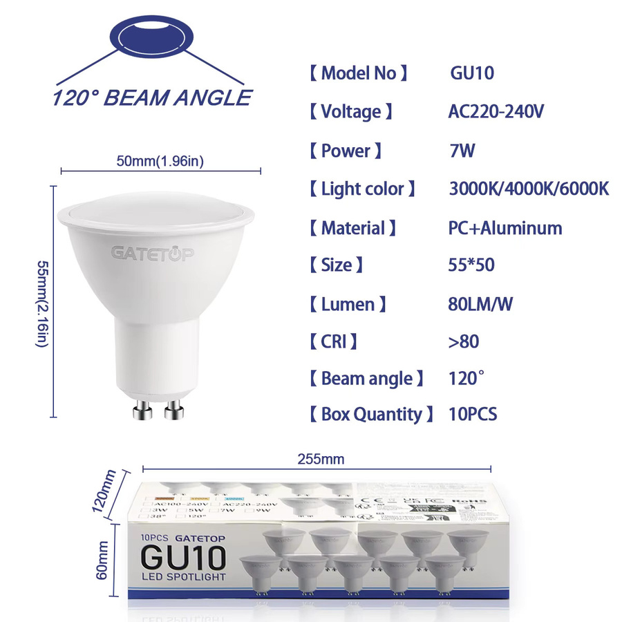 GU10 LED-Strahlerlampen mit COB-Technologie, 7 W, 120 Grad Abstrahlwinkel, Weiß - Bild 2