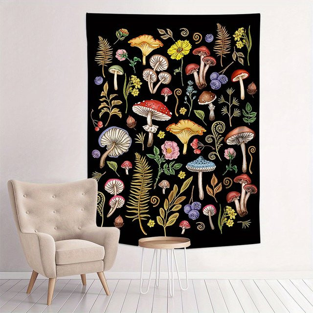 VIKAMA Fantasy Forest Wandteppich mit floralem Pilz- und Blumenmotiv, Mehrfarbig, Breite: 60 cm, Höhe: 40 cm - Bild 1