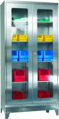 Reinsch Edelstahl-Vitrinenschrank mit Glastüren und 4 Einlegeböden, Silber, B/T/H: 100 x 50 x 195 cm - Bild 1