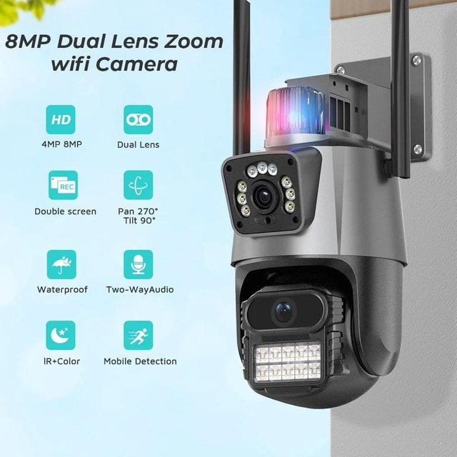 4K IP Outdoor WiFi PTZ Überwachungskamera mit Dual Lens, Dual Screen, Auto Tracking und Licht-Alarm in Grau - Bild 1