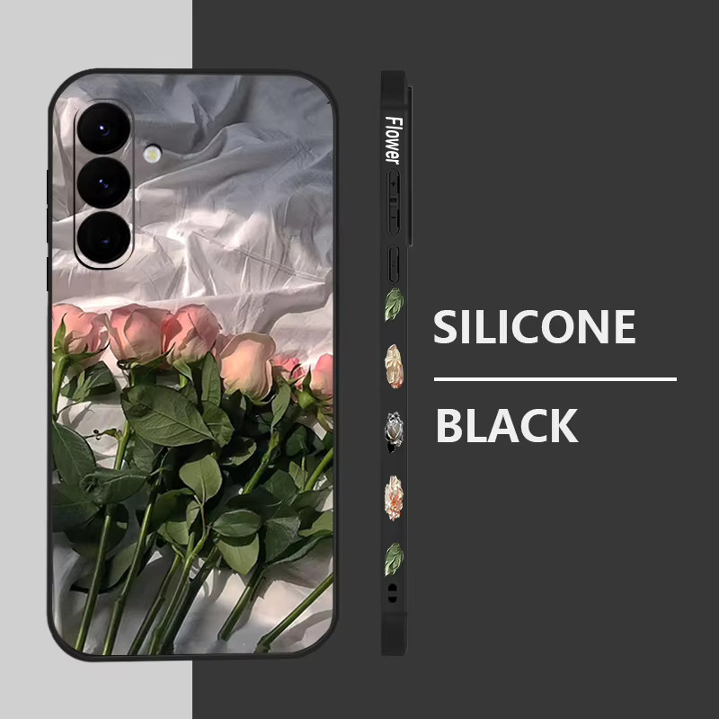 Handyhülle mit Rosa Rose Blume Design für Samsung Galaxy S25 S24 S23 S22 Ultra Plus FE A56 A17 A16 A36 A55 A54 A15 5G Soft Cover in Pink und Schwarz - Bild 2