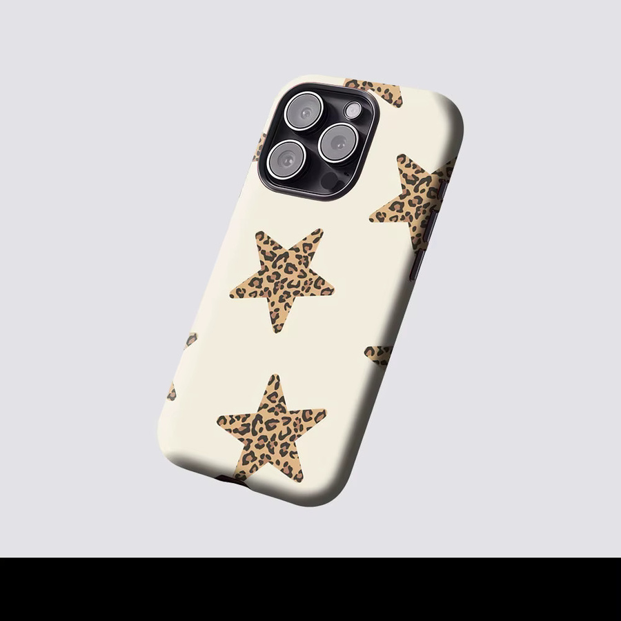 Aurbe Matte 2-in-1 MagSafe Hülle mit Leoparden-Stern-Design für iPhone 17 16 15 14 Plus Pro Max, Stoßfeste Hartschale, Beige - Bild 2