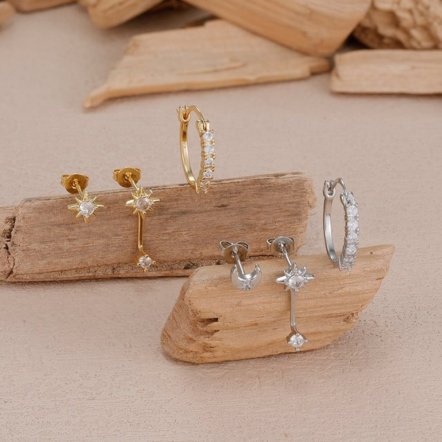 Ohrringe Set, Gold, Zirkonia, Damen - Bild 1