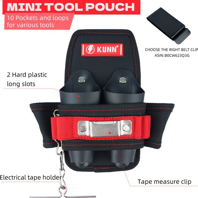 KUNN Kleine Werkzeugtasche mit Gürtelclip als Mini-Werkzeug-Organizer in Rot und Schwarz - Bild 1