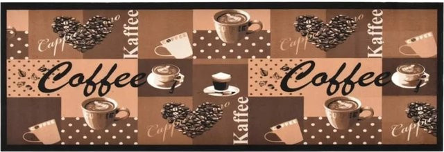 vidaXL Küchenteppich mit Kaffee-Aufdruck, Braun, Waschbar und Rutschfest, B: 60 cm, L: 180 cm - Bild 1