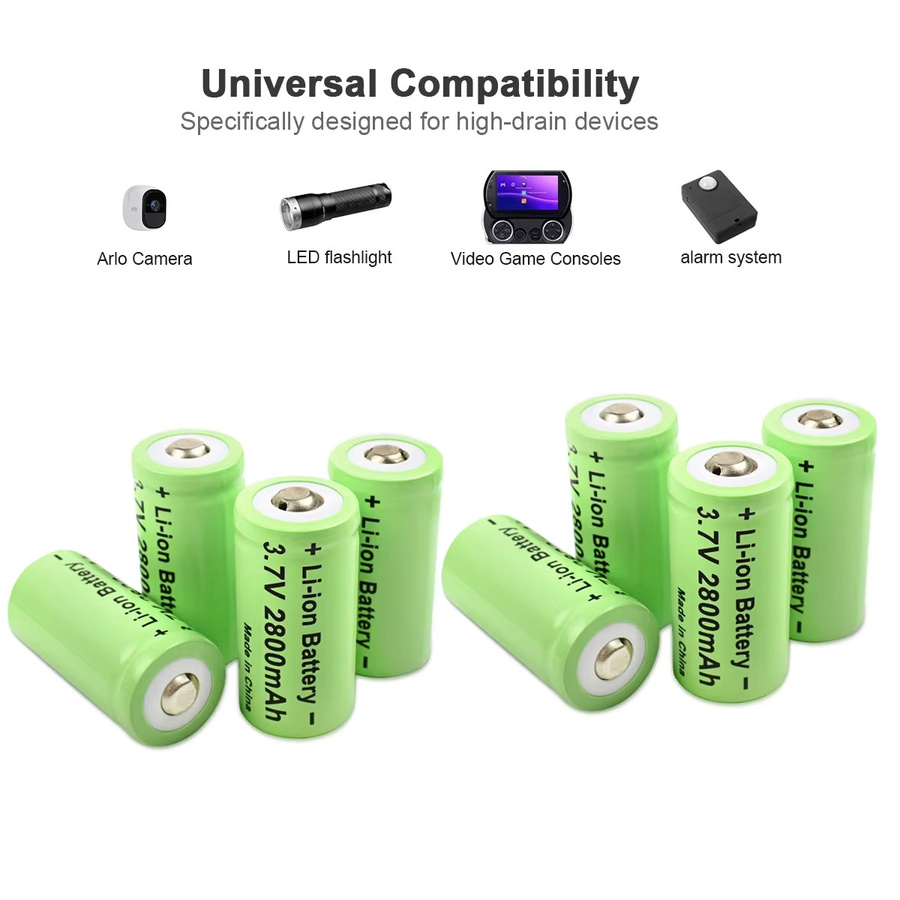 NDNNAS CR123A 16340 Li-Ion Akku 3,7 V mit 2800 mAh und USB-C Ladegerät in Grün - Bild 2