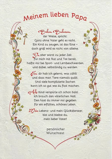 Moderne Urkunde für Papa mit Blumen- und Typografie-Design auf weißem Papier - Bild 1