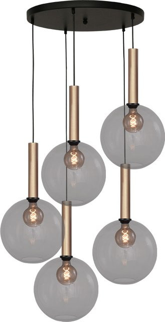 Masterlight Bella 2 Pendelleuchte 5-flammig rund in Rauchgrau und Gold/Messing mit Glaselementen - Bild 1