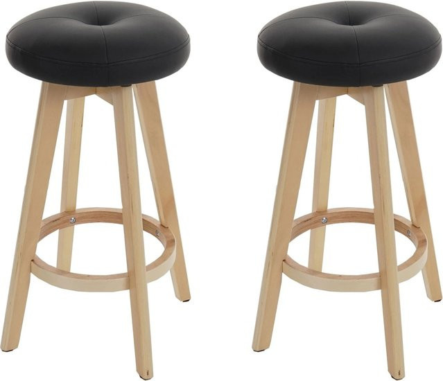 PROREGAL 2er-Set Barhocker drehbar aus Kunstleder und Holz in Schwarz mit Sitzhöhe 67 cm - Bild 1