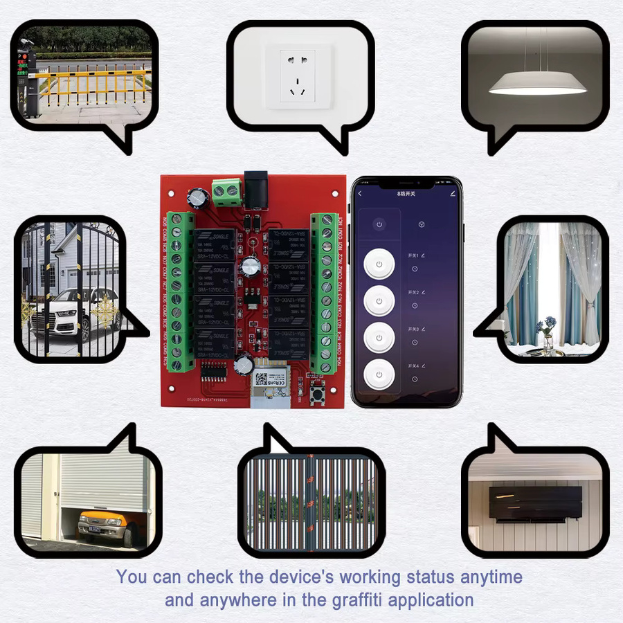 Scimagic-RC 8-Kanal WLAN-Relaismodul für Tuya Smart Home Automation, DC 12V 24V, Rot - Bild 2