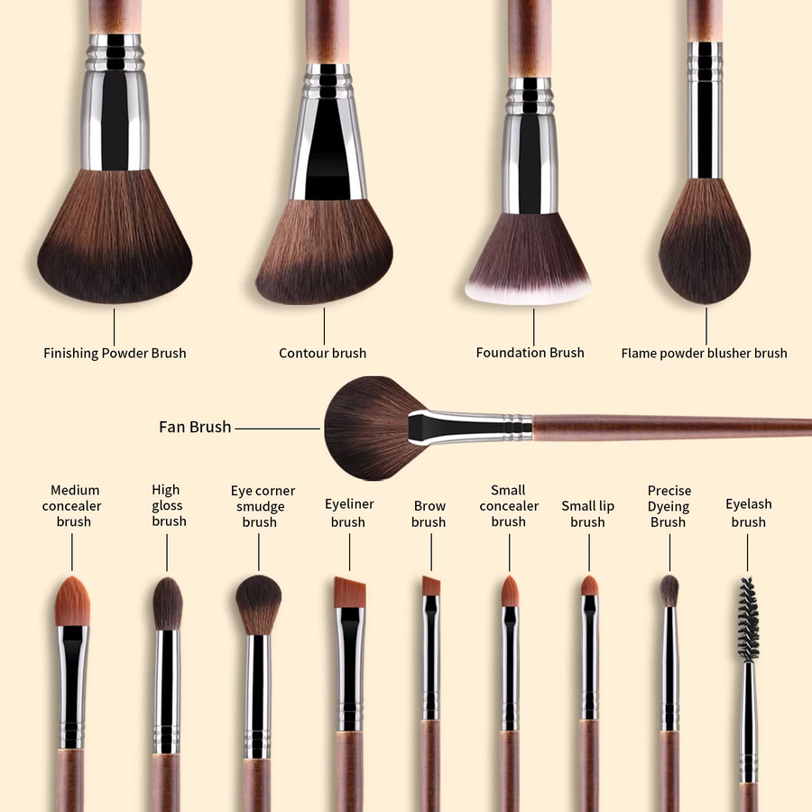 Ronshadow Make-up-Pinsel-Set, 14-teilig, Holzgriff, Unisex - Bild 2